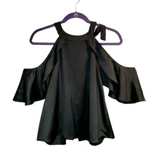 Black Open Back Honey Punch Halter Blouse